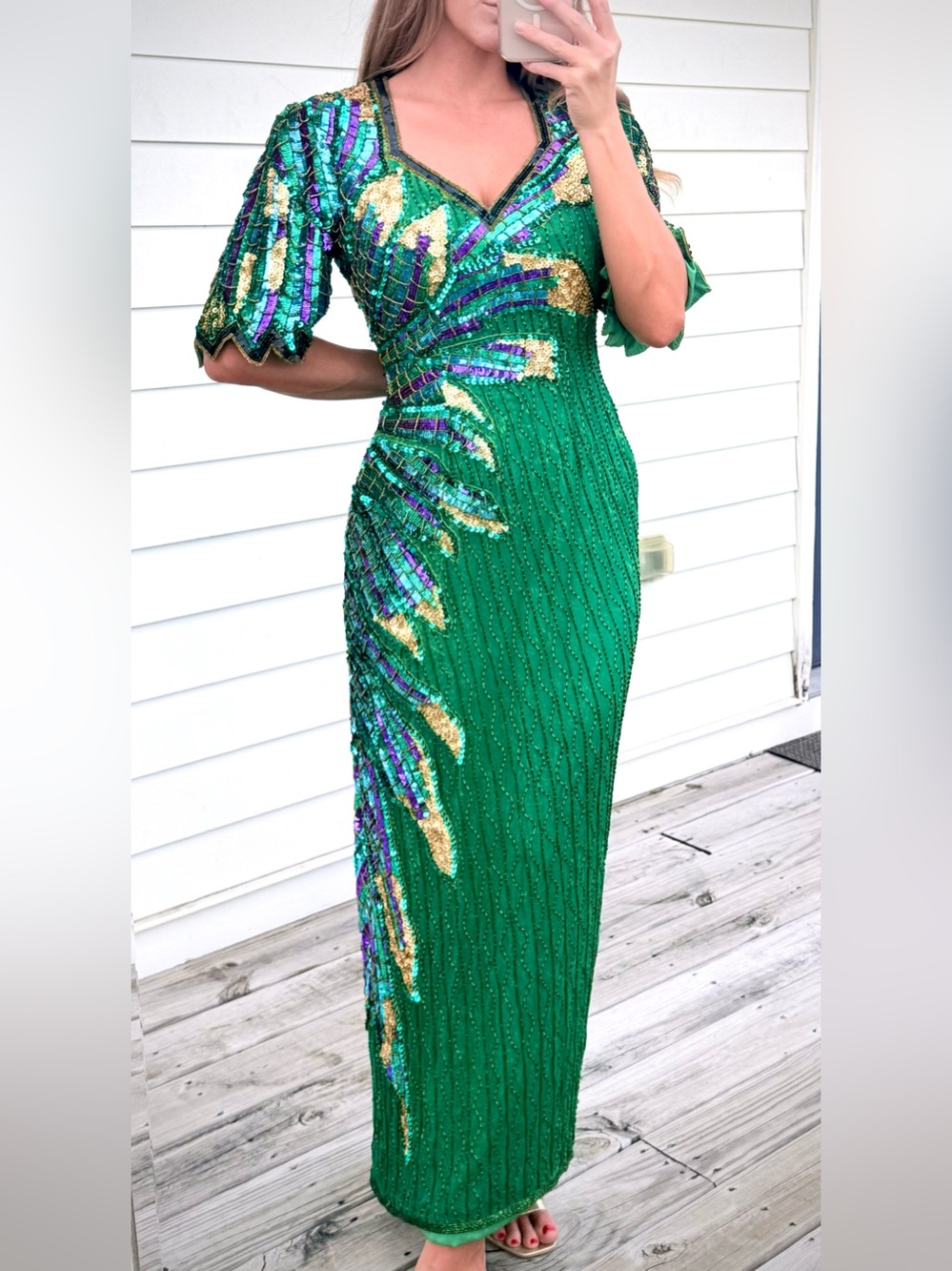 Green Sequin Evening Gown